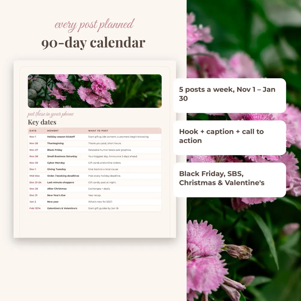 Local Shop Holiday Content Kit: 90-day calendar